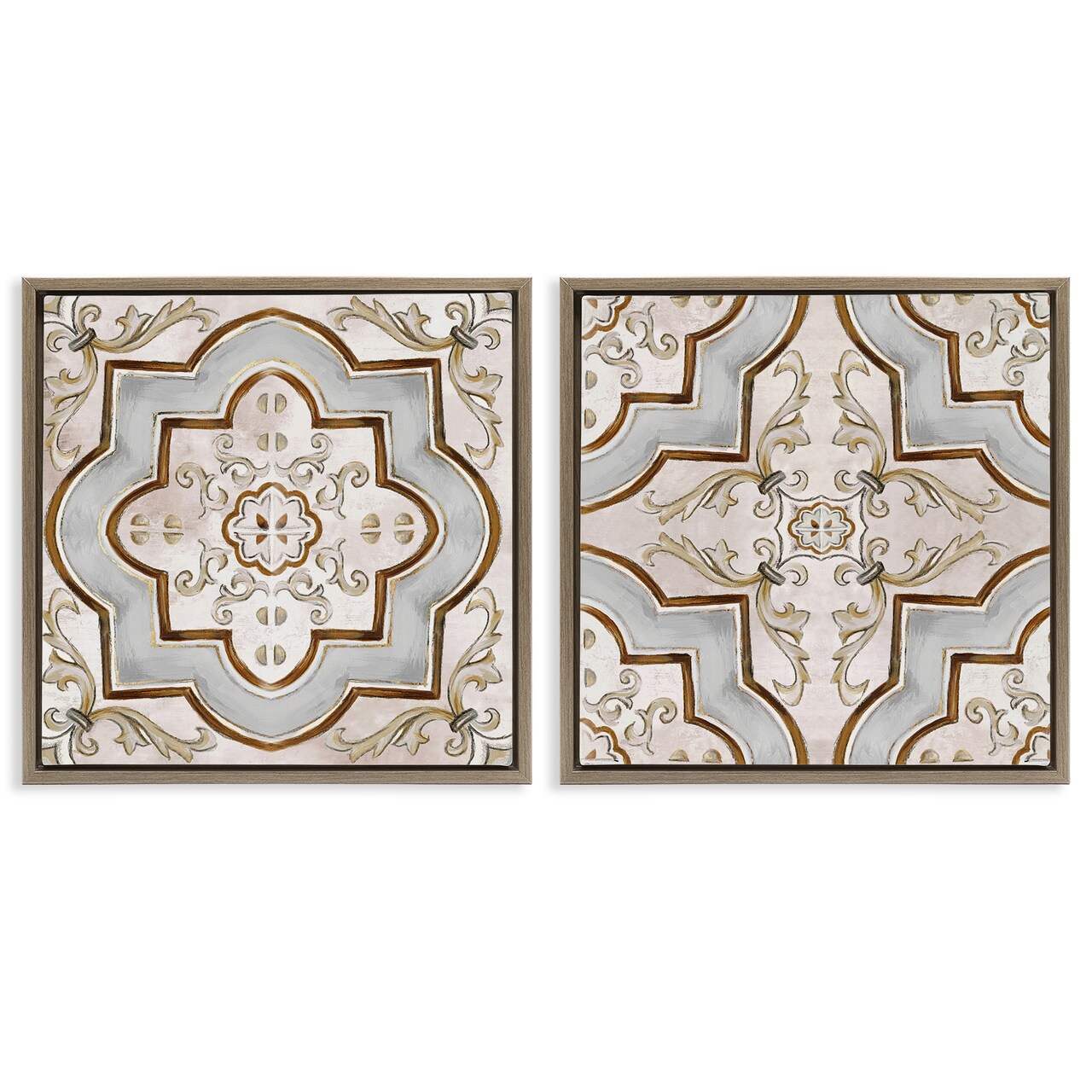 Stupell Industries Moroccan Tile in Neutrals 2pc Floater Framed Canvas Wall Art Set Design by Irena Orlov